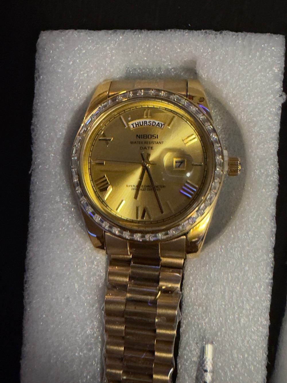 Nibosi Gold Tone Men's Day-Date Watch